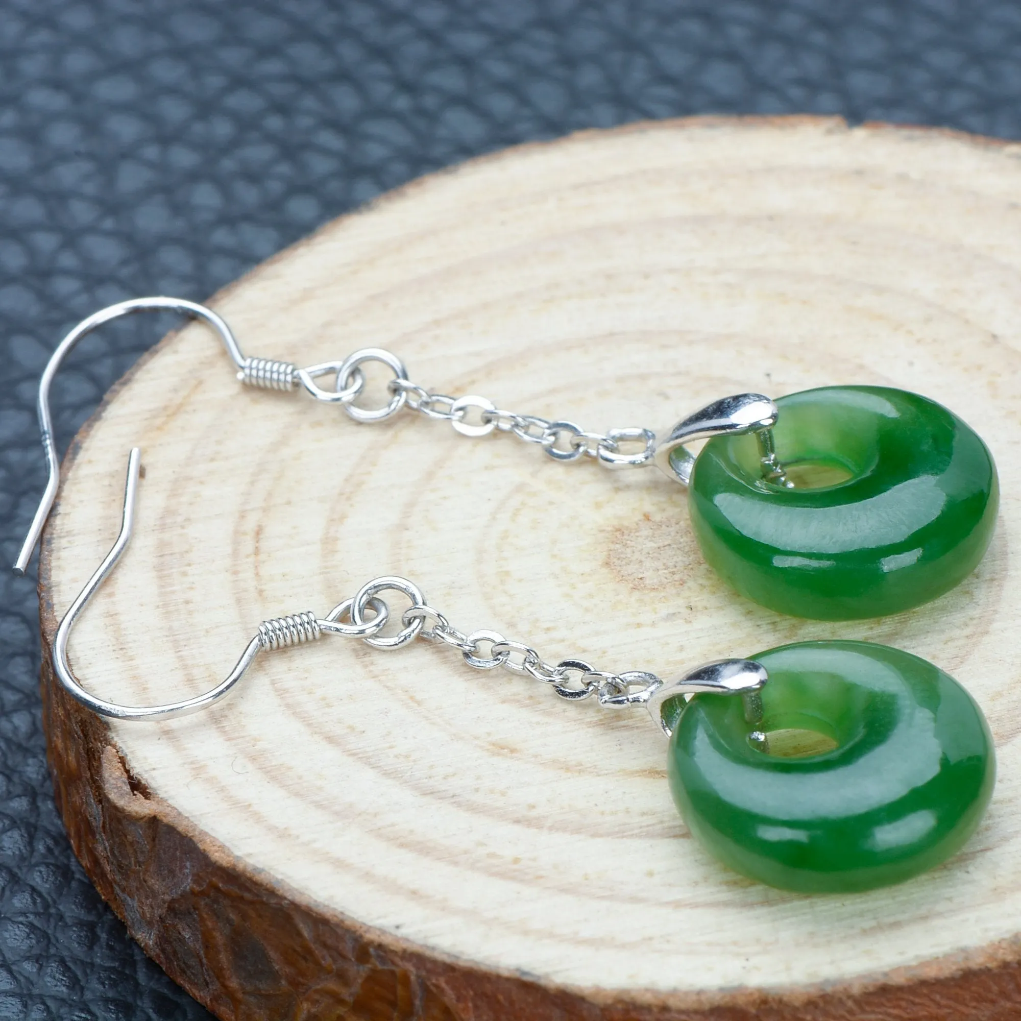 Natural Jade Earrings Nephrite Silver Earrings NE140
