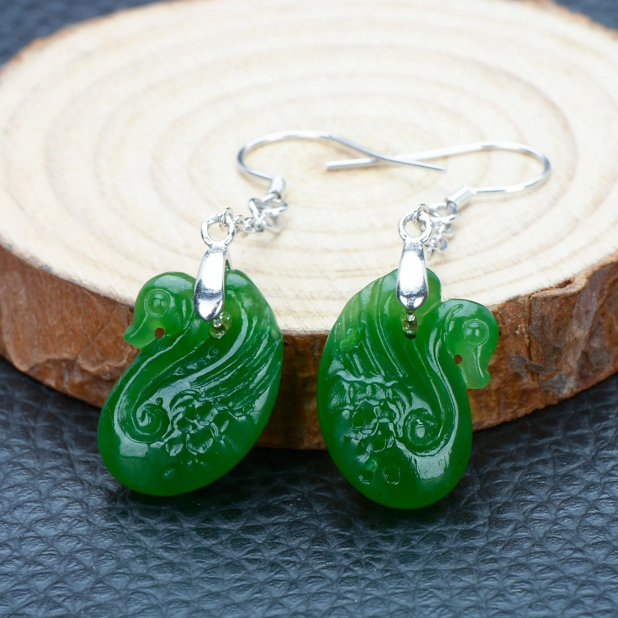 Natural Jade Earrings Nephrite Silver Earrings NE145