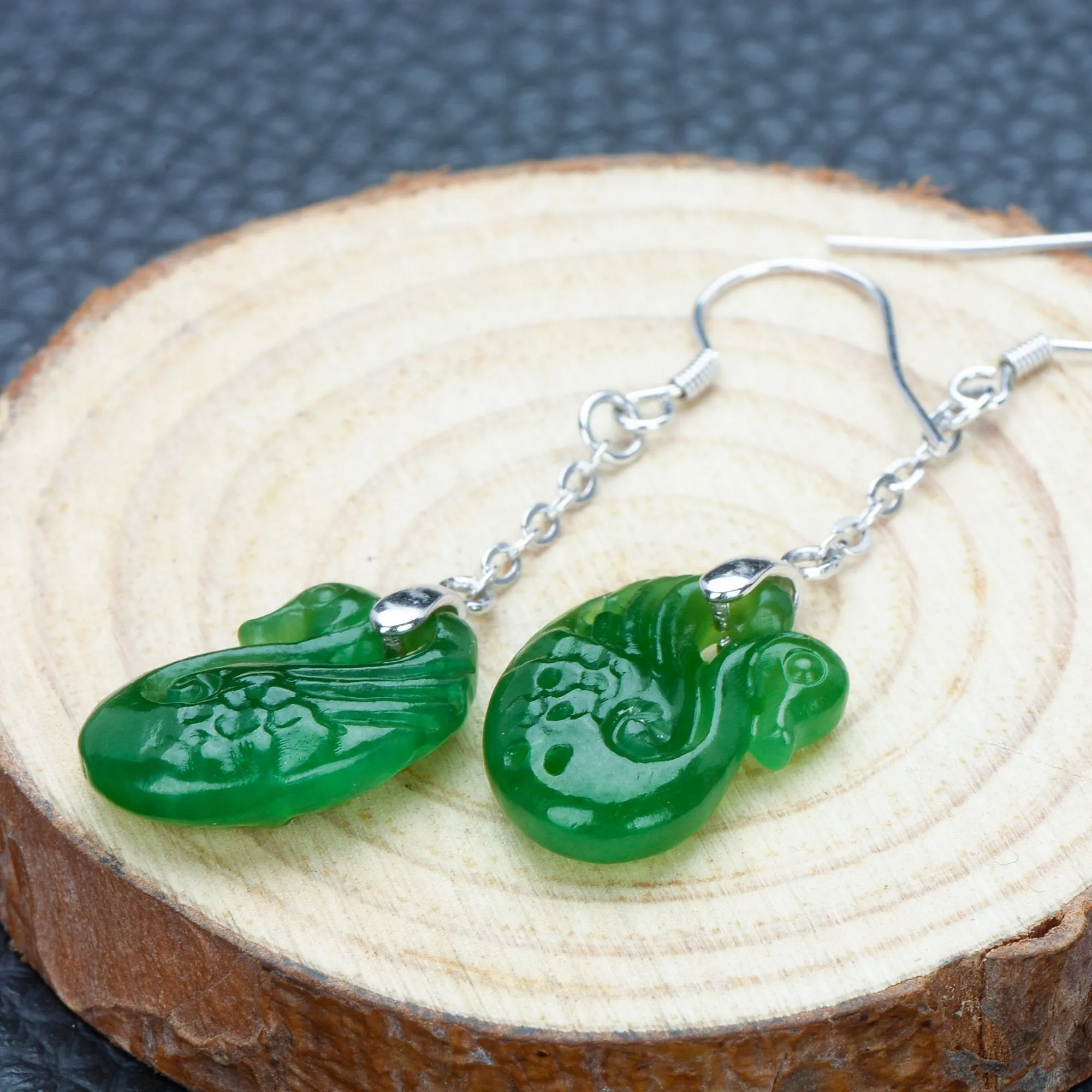 Natural Jade Earrings Nephrite Silver Earrings NE145