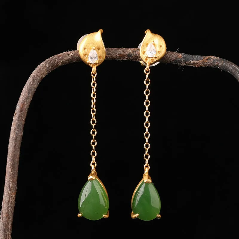 Natural Jade Earrings Nephrite Silver Earrings ZEG535