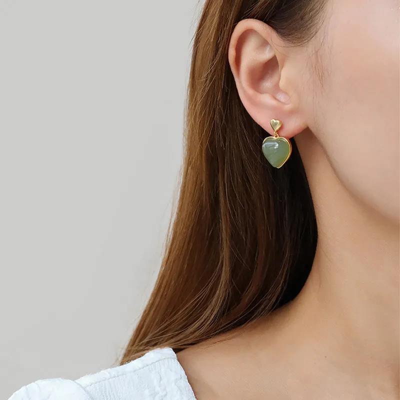 Natural Jade Earrings Nephrite Silver Earrings ZNE193
