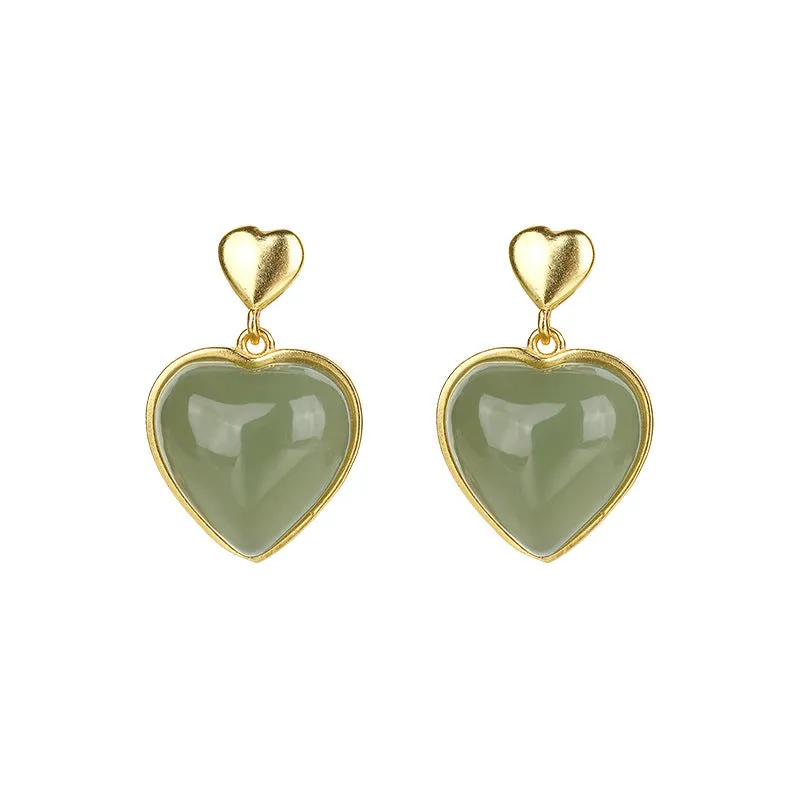 Natural Jade Earrings Nephrite Silver Earrings ZNE193