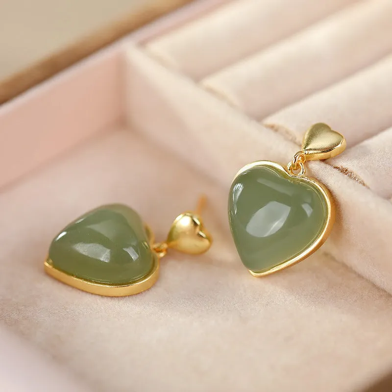 Natural Jade Earrings Nephrite Silver Earrings ZNE193