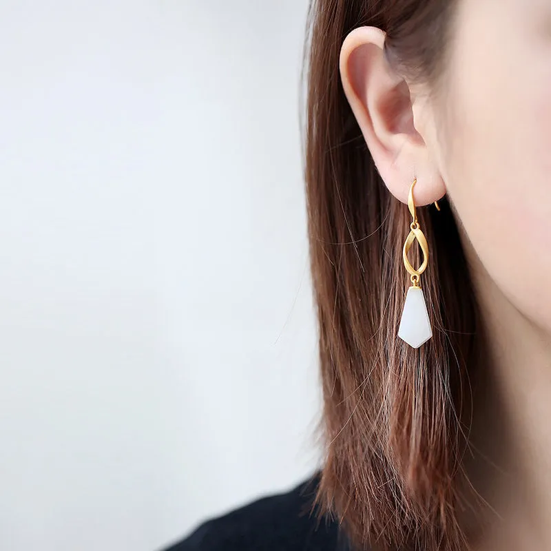 Natural Jade Earrings Nephrite Silver Earrings ZNE323