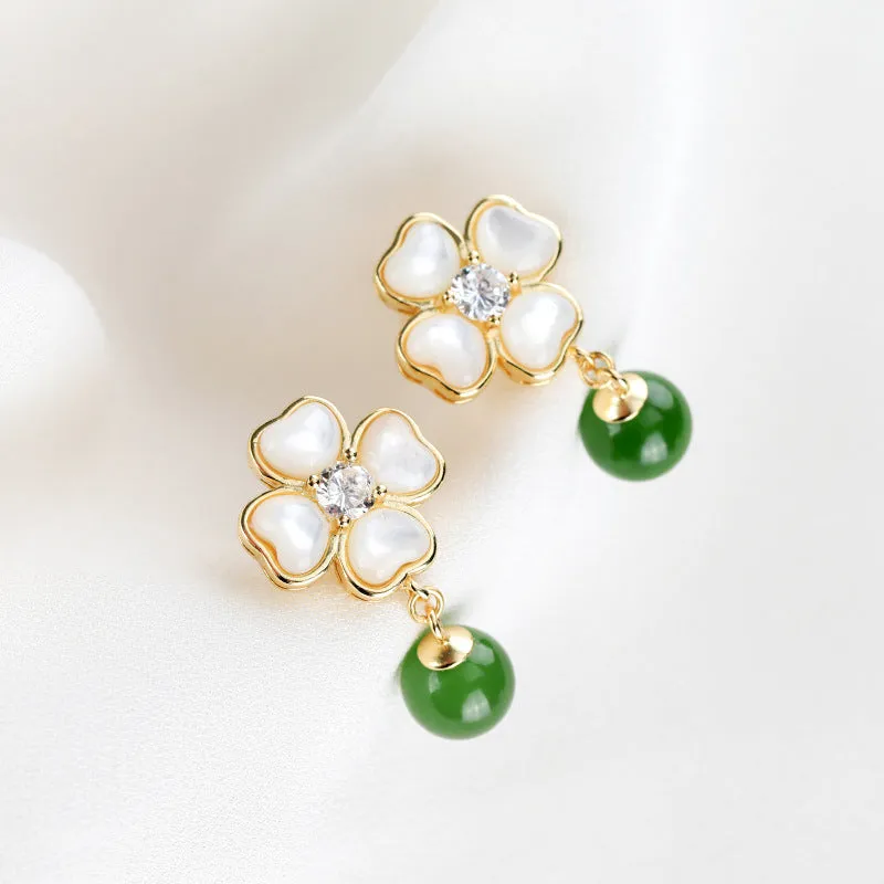 Natural Jade Earrings Nephrite Silver Earrings ZNE378