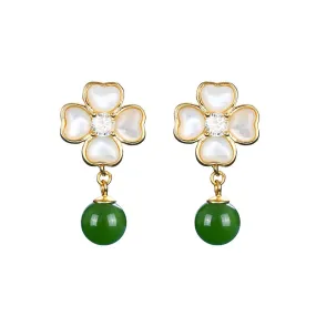 Natural Jade Earrings Nephrite Silver Earrings ZNE378