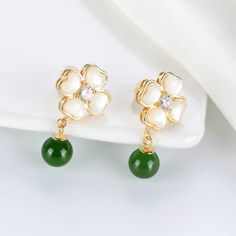 Natural Jade Earrings Nephrite Silver Earrings ZNE378