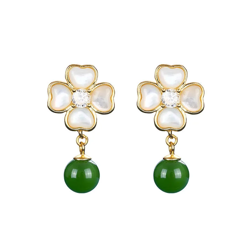 Natural Jade Earrings Nephrite Silver Earrings ZNE378