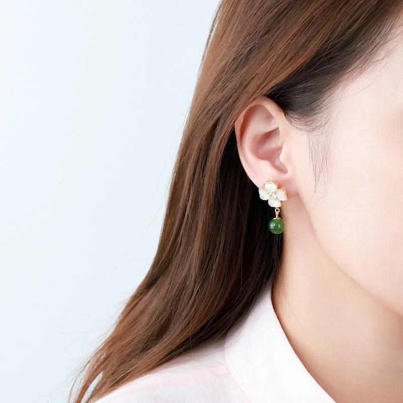 Natural Jade Earrings Nephrite Silver Earrings ZNE378