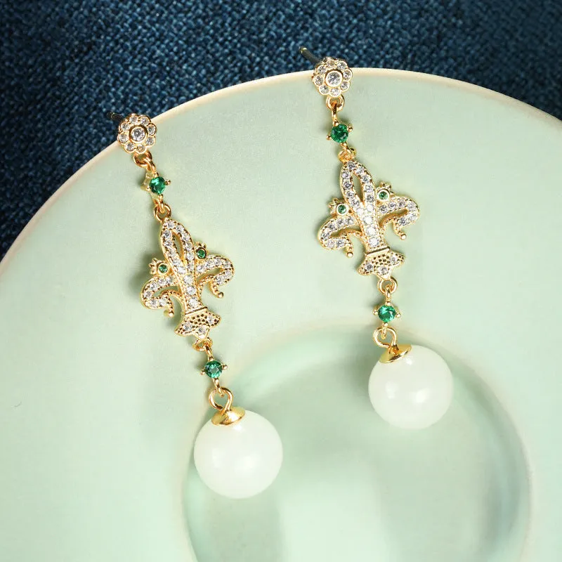 Natural Jade Earrings Nephrite Silver Earrings ZNE397