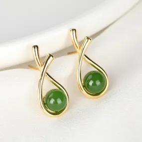 Natural Jade Earrings Nephrite Silver Earrings ZNE399