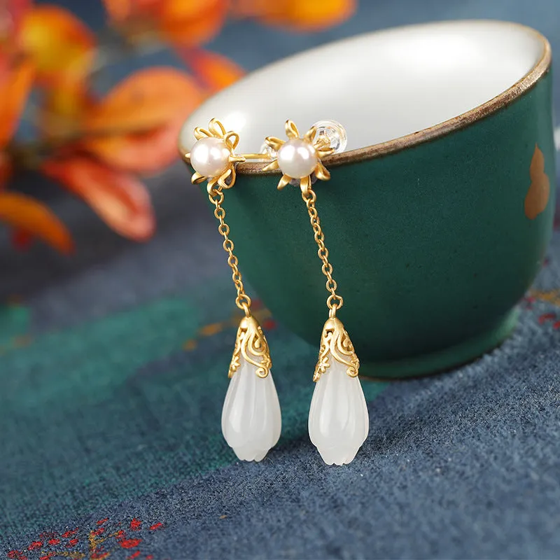 Natural Jade Earrings Nephrite Silver Earrings ZNE422