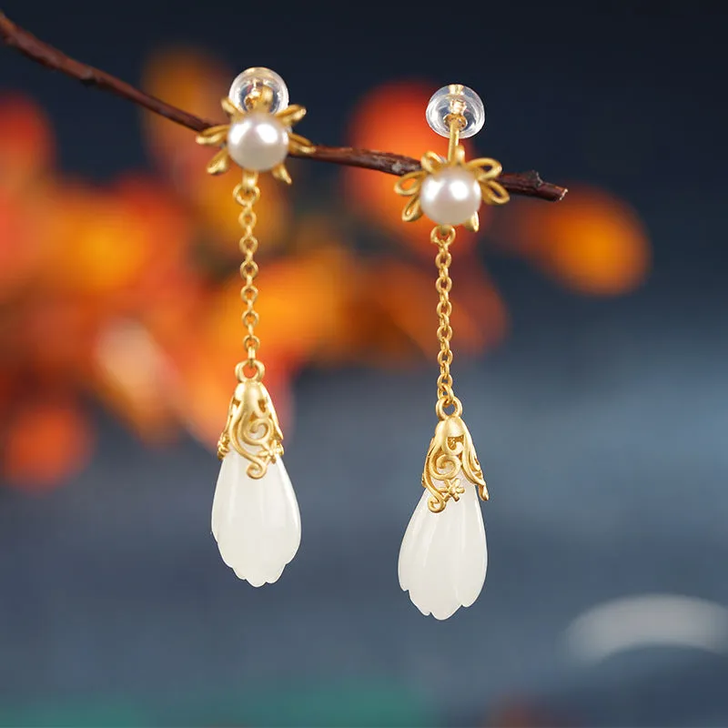 Natural Jade Earrings Nephrite Silver Earrings ZNE422