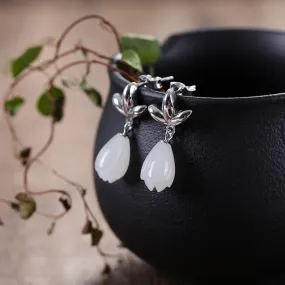 Natural Jade Earrings Nephrite Silver Earrings ZNE500