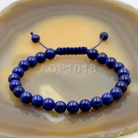 Natural Lapis 8mm Gemstone Healing Power Crystal Adjustable Macrame Bracelet