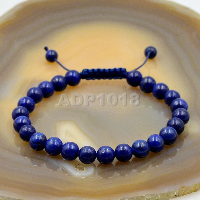 Natural Lapis 8mm Gemstone Healing Power Crystal Adjustable Macrame Bracelet