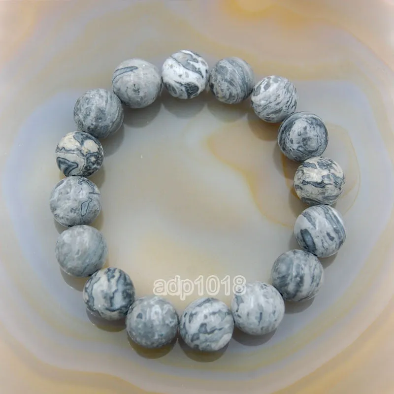 Natural Map Jasper Gemstone Beads Stretch Bracelet Healing Reiki