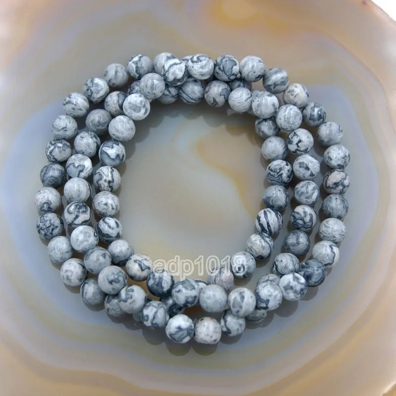 Natural Map Jasper Gemstone Beads Stretch Bracelet Healing Reiki