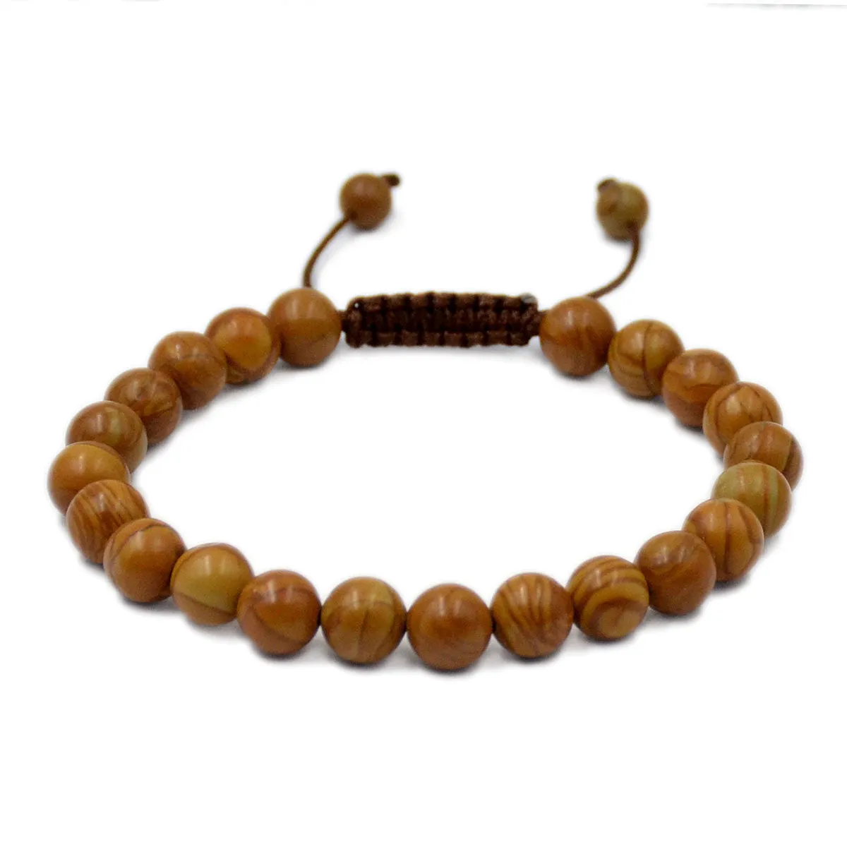 Natural Wood Grain Jasper 8mm Gemstone Healing Power Crystal Adjustable Macrame Bracelet