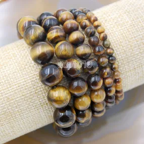 Natural Yellow Tiger's Eye Gemstone Beads Stretch Bracelet Healing Reiki