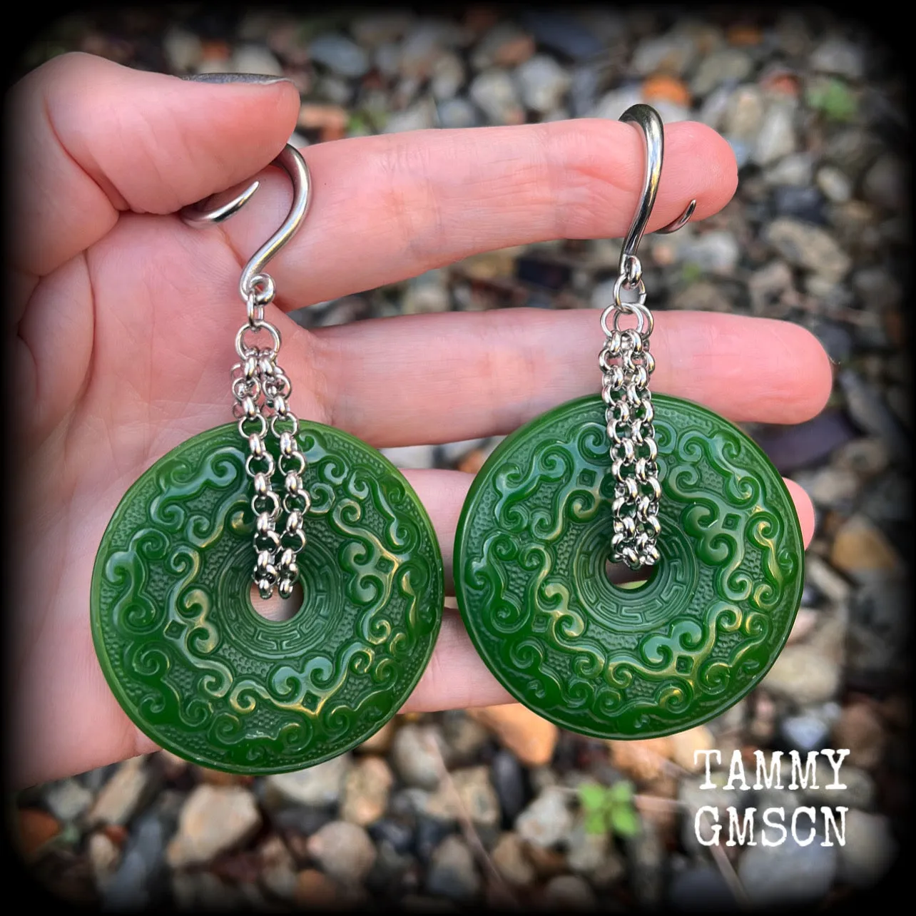 Nephrite jade gauged earrings-Gemstone ear weights