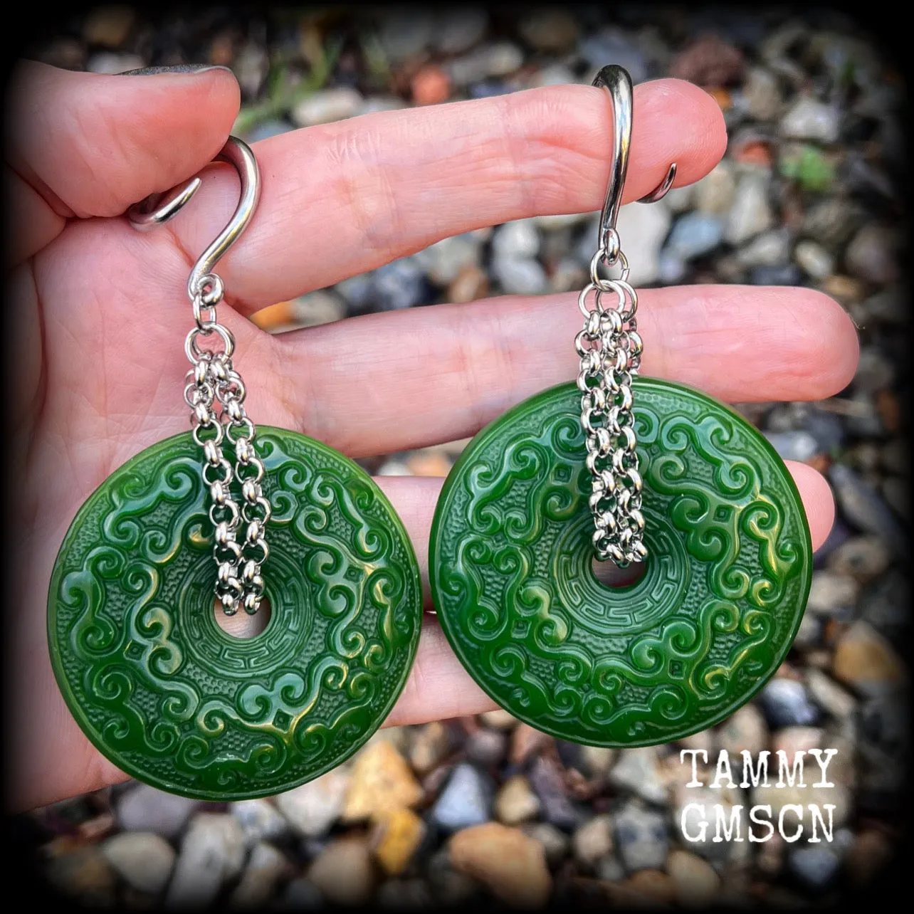 Nephrite jade gauged earrings-Gemstone ear weights