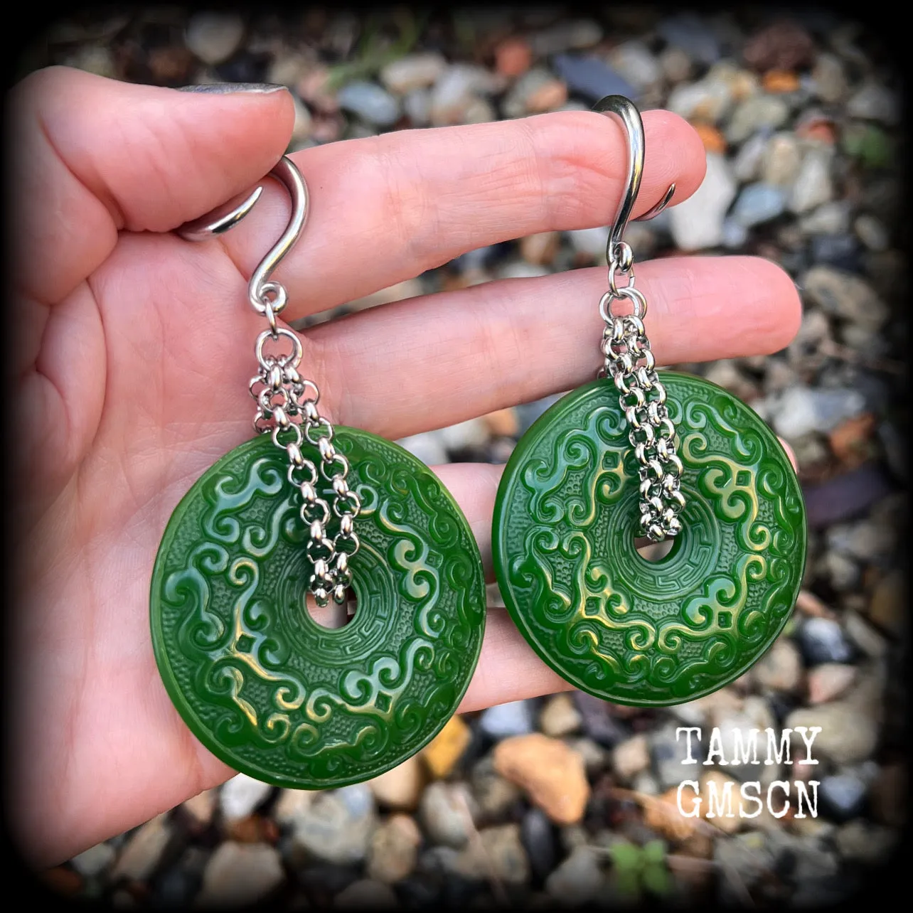 Nephrite jade gauged earrings-Gemstone ear weights
