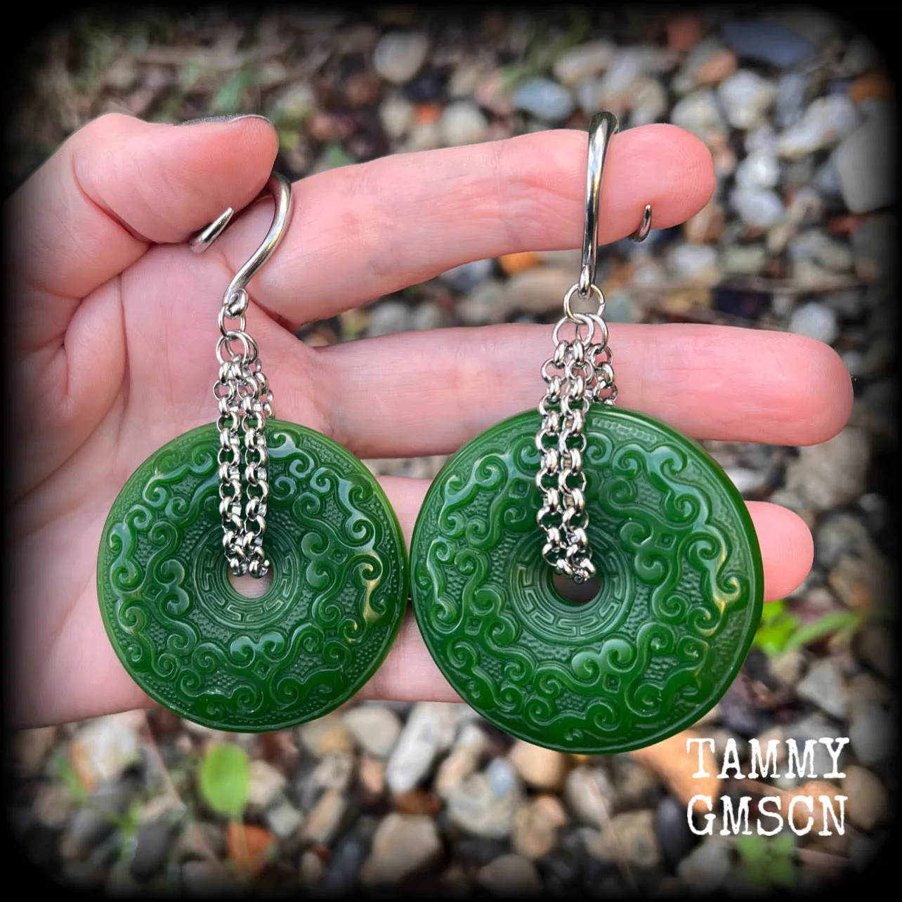 Nephrite jade gauged earrings-Gemstone ear weights