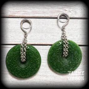 Nephrite jade gauged earrings-Gemstone ear weights