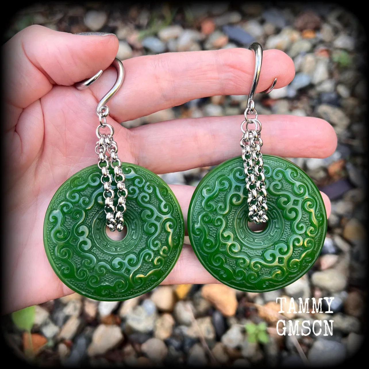 Nephrite jade gauged earrings-Gemstone ear weights