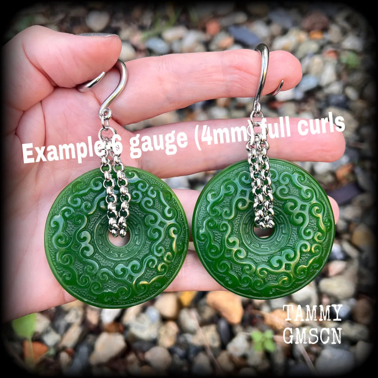 Nephrite jade gauged earrings-Gemstone ear weights