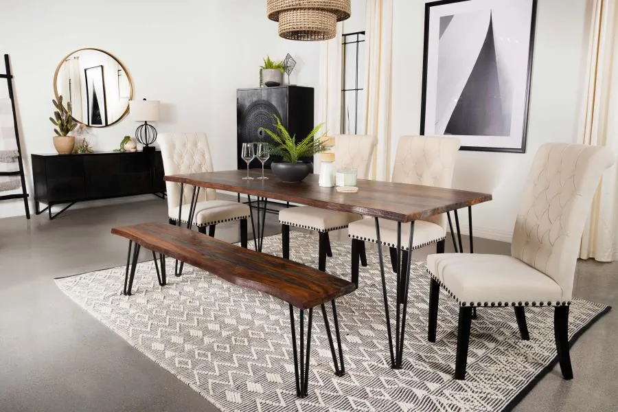 Neve Live-Edge Dining Bench With Hairpin Legs Sheesham Grey And Gunmetal