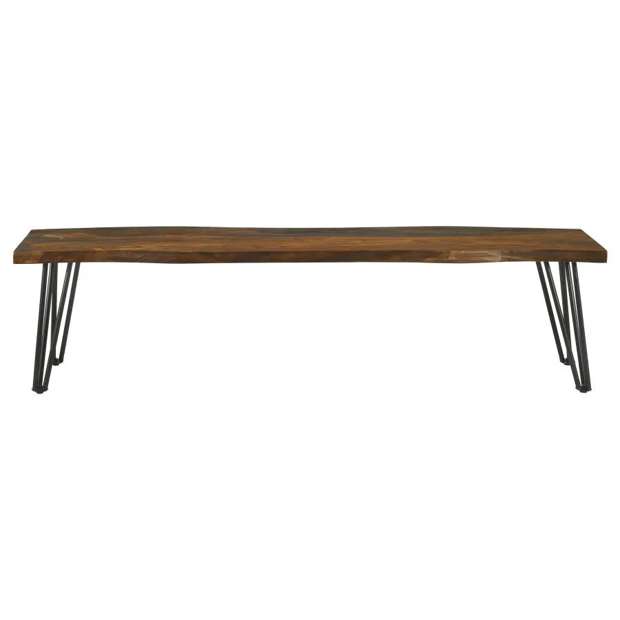 Neve Live-Edge Dining Bench With Hairpin Legs Sheesham Grey And Gunmetal