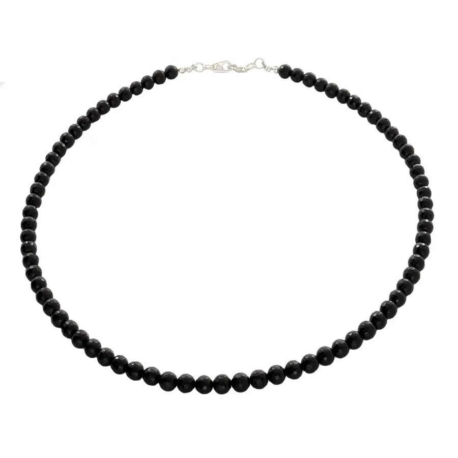 Obsidian Faceted Beaded Necklace with Sterling Silver Clasp