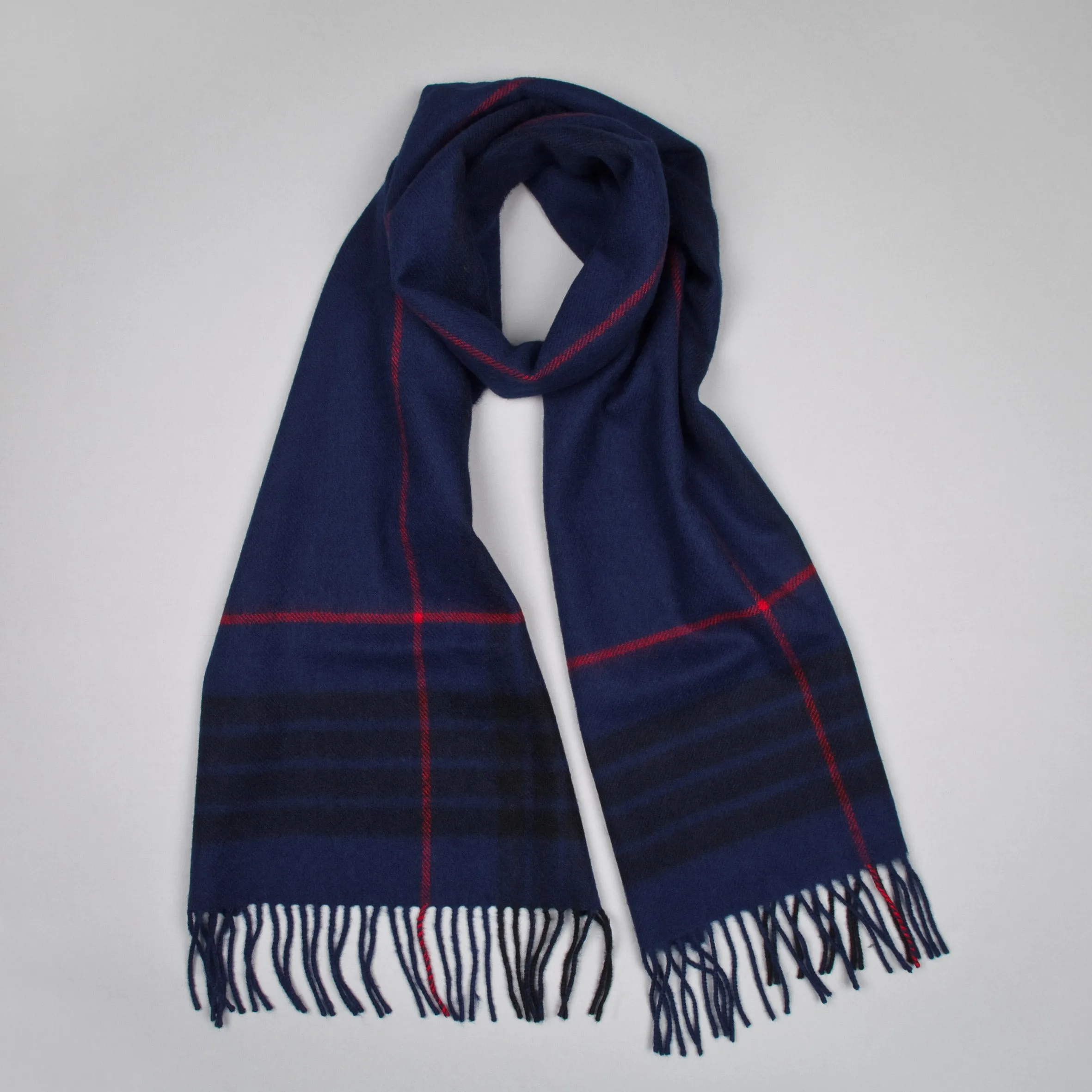Oversized lambswool scarf in MacKay Blue Tartan