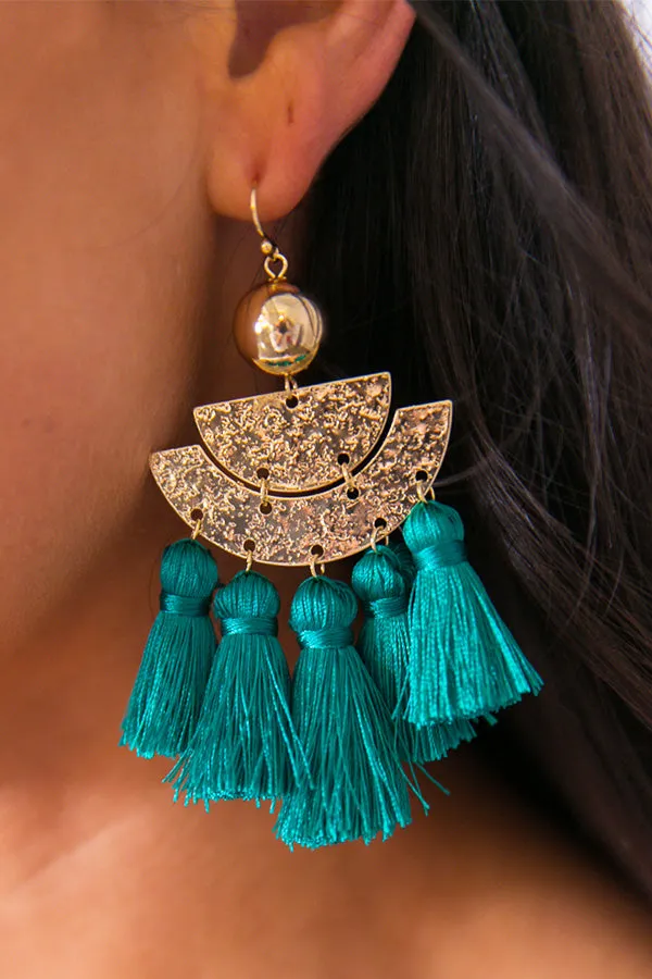 Party In Palm Springs Tassel Earrings In Jade