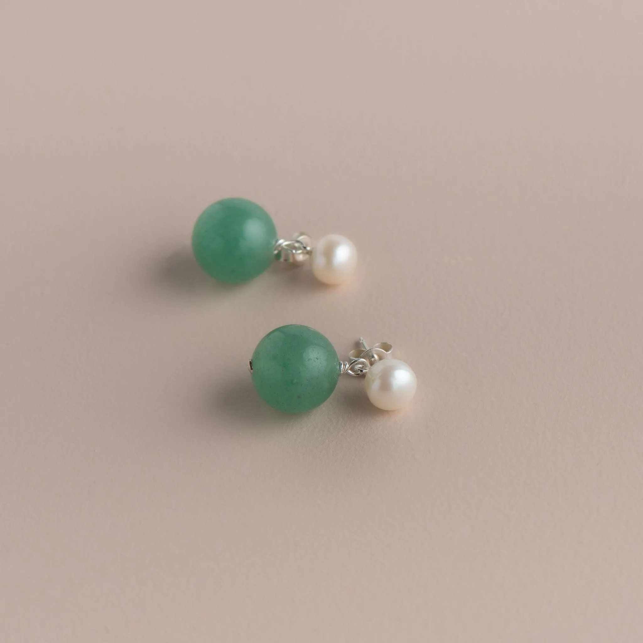 Pearl Stud with Semi Precious Drop Earring | Green Jade