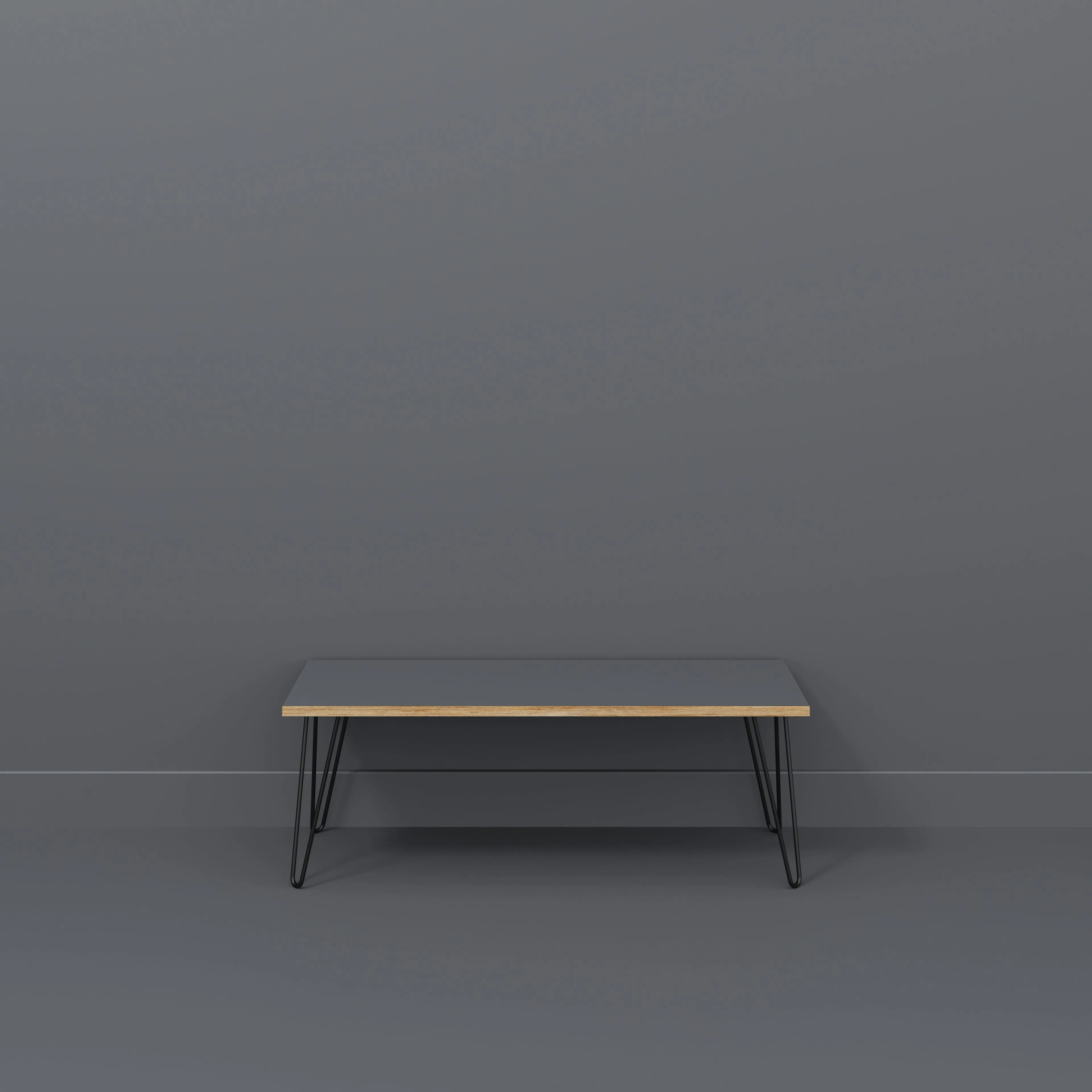 Plywood Bench Seat with Black Hairpin Legs - Formica Tornado Grey - 1200(w) x 400(d)