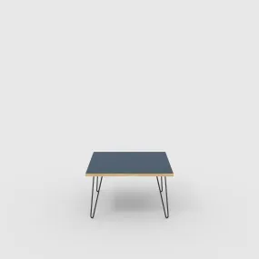 Plywood Coffee Table with Black Hairpin Legs - Formica Night Sea Blue - 800(w) x 800(d) x 425(h)