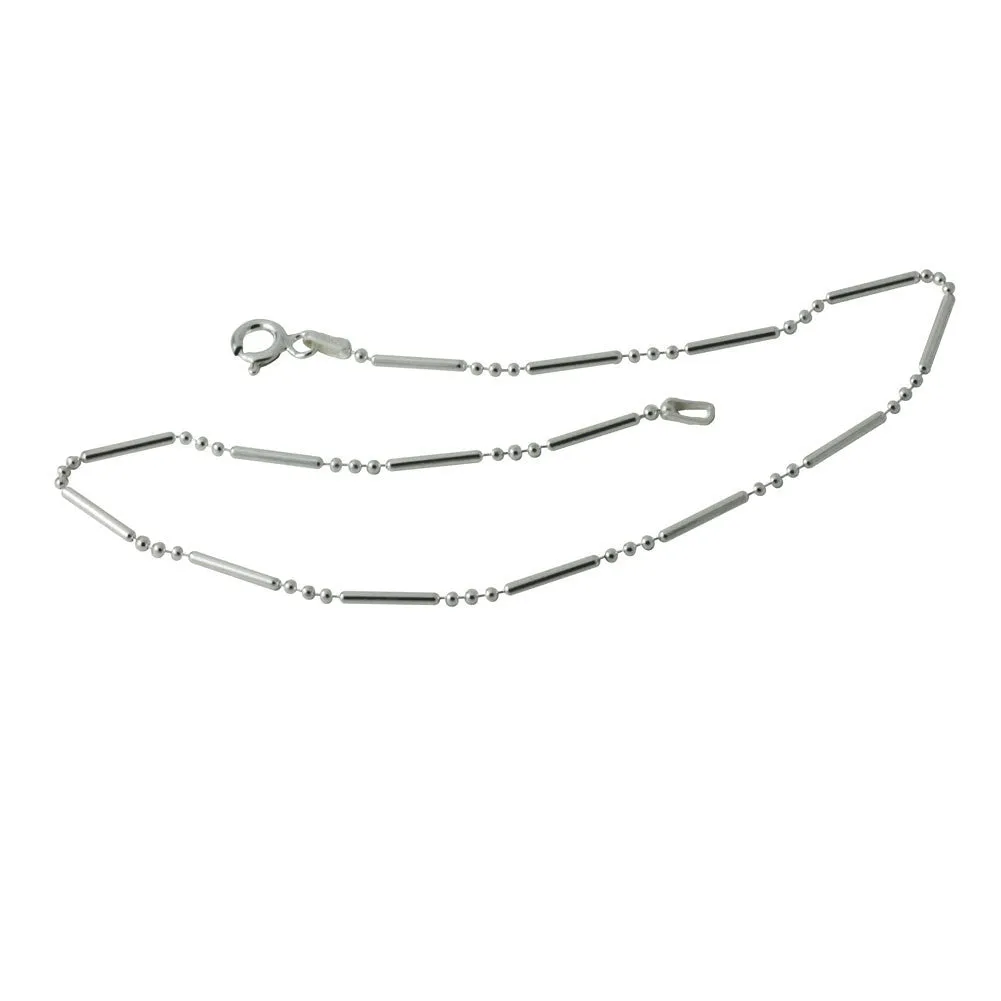 "Dotted Line" Bar Beaded Sterling Silver Anklet Bracelet