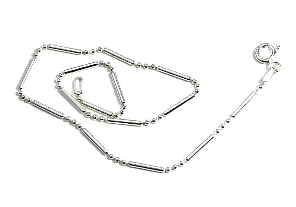 "Dotted Line" Bar Beaded Sterling Silver Anklet Bracelet