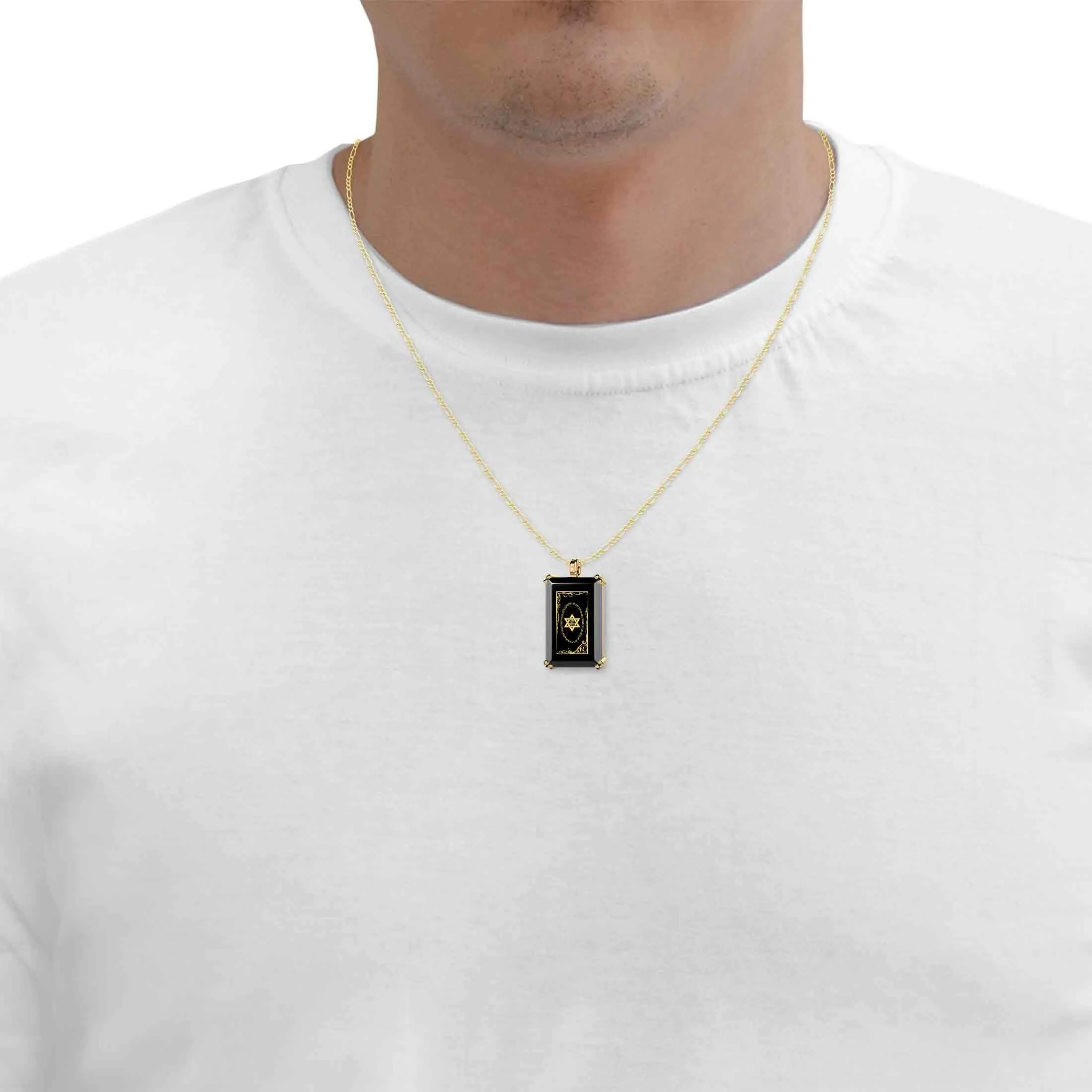 "Shema Yisrael", Sterling Silver Gold Plated (Vermeil) Necklace, Onyx