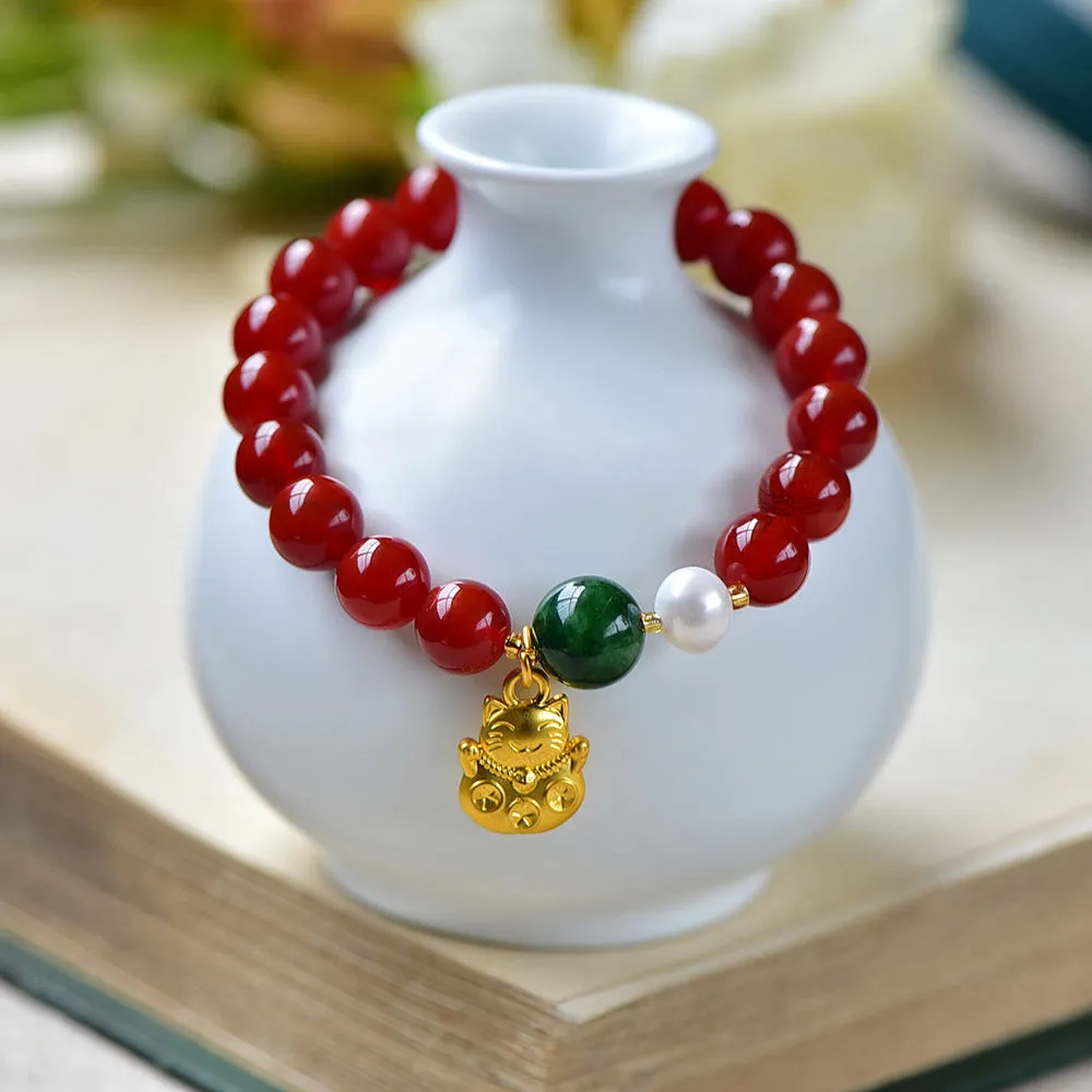 Red Agate Beaded Bracelet Vintage for Creativity