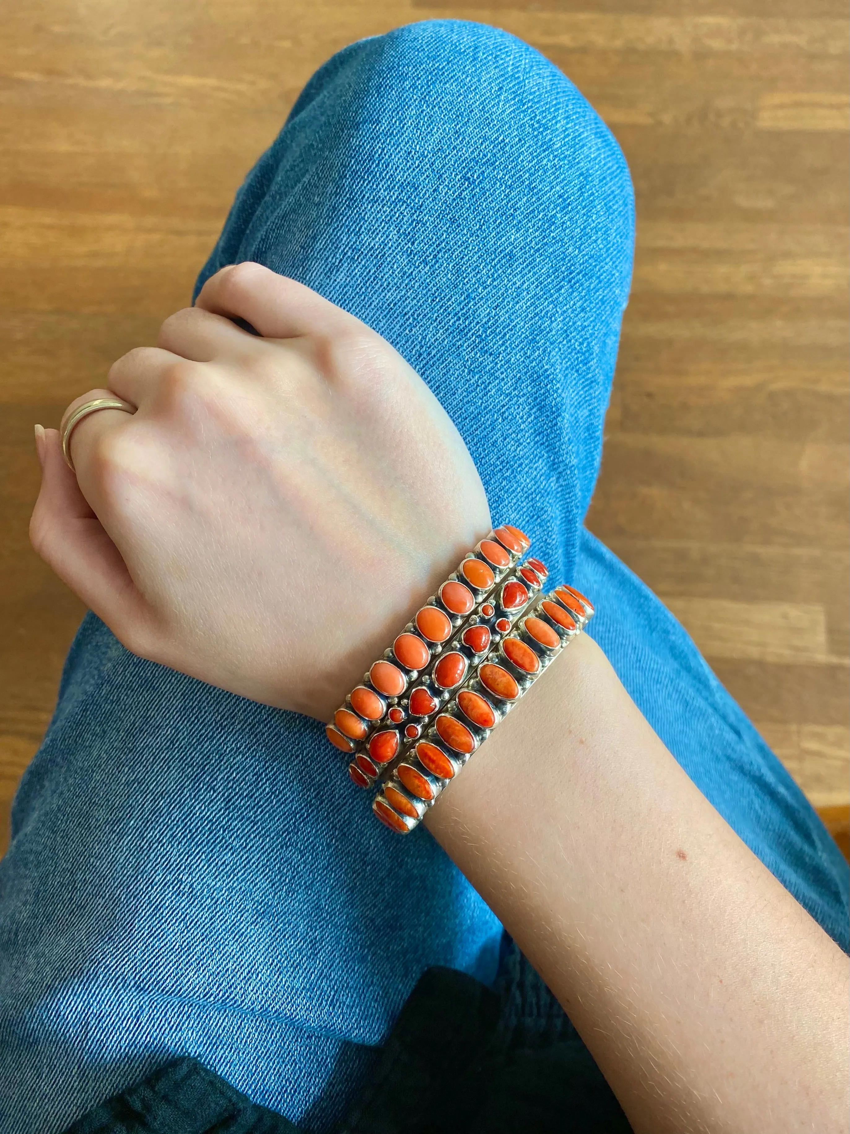 Red Coral Heart Cuff Bracelet