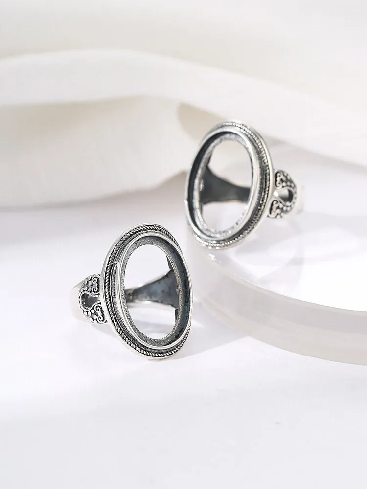 Ring Blank Cabochon Setting 13x18mm 925 Solid Sterling Silver Bezel Vintage Adjustable For One Stone DIY Jewelry Finding Wholesale 1pc