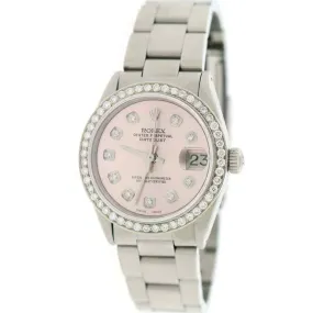 Rolex Datejust Midsize 31mm Steel Oyster Watch w/Coral Pink Dial &amp; Diamond Bezel TFJ-142508140