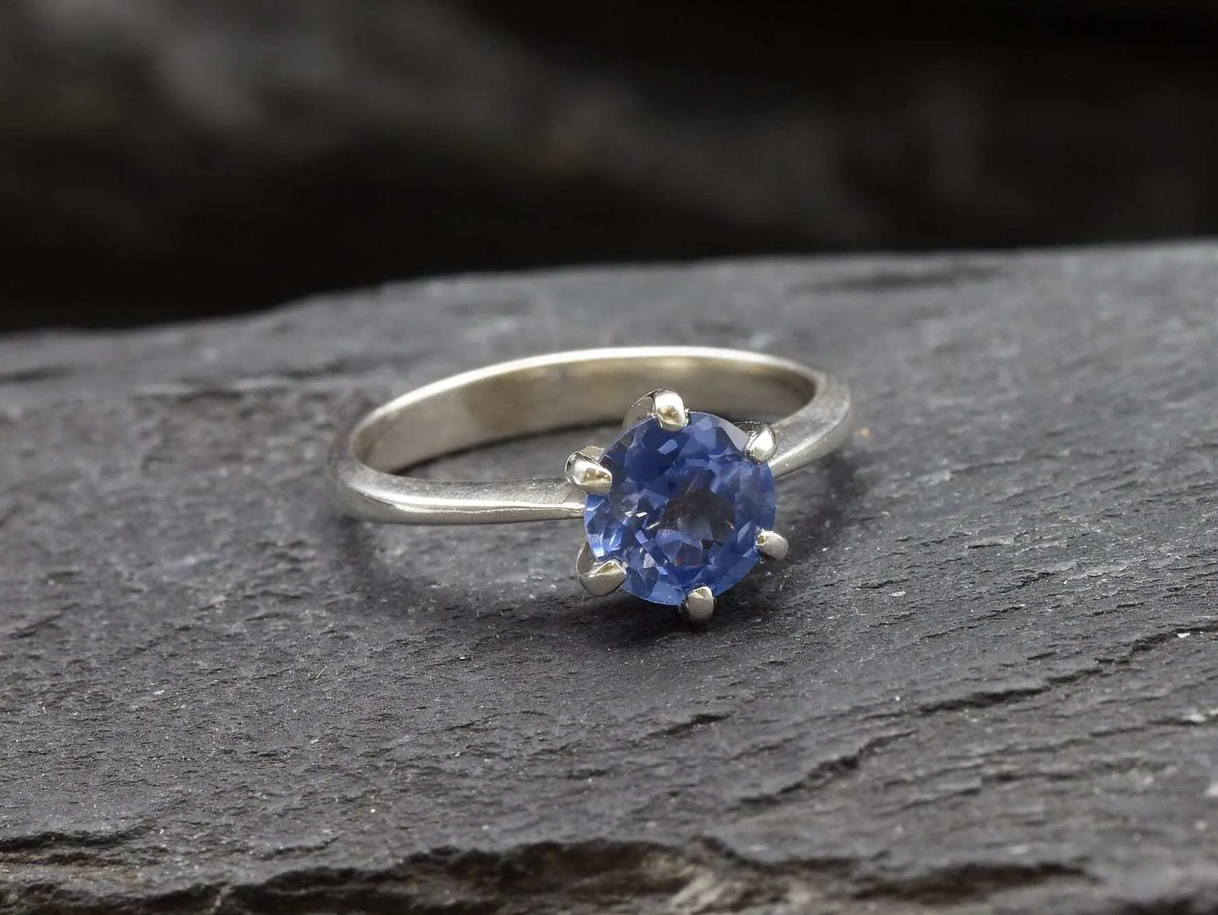 Sapphire Engagement Ring - Blue Solitaire Ring, Dainty Sapphire Band