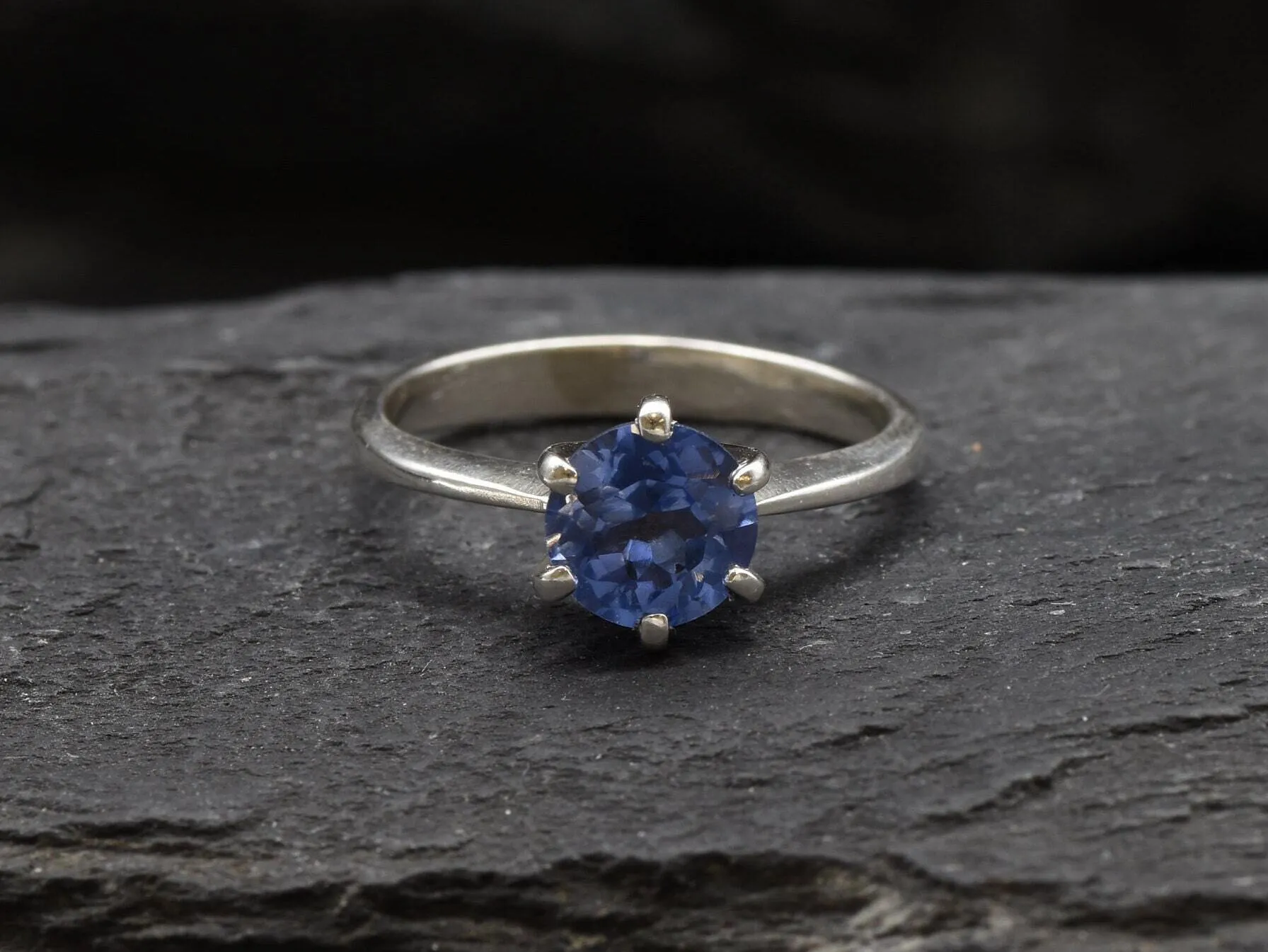 Sapphire Engagement Ring - Blue Solitaire Ring, Dainty Sapphire Band