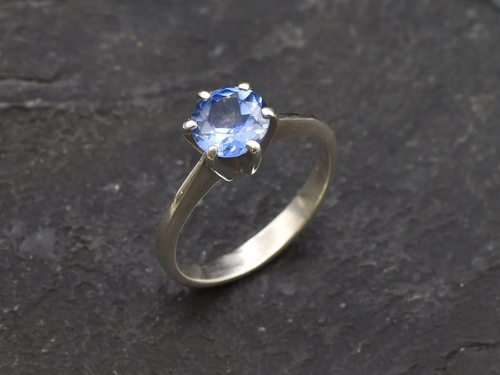 Sapphire Engagement Ring - Blue Solitaire Ring, Dainty Sapphire Band