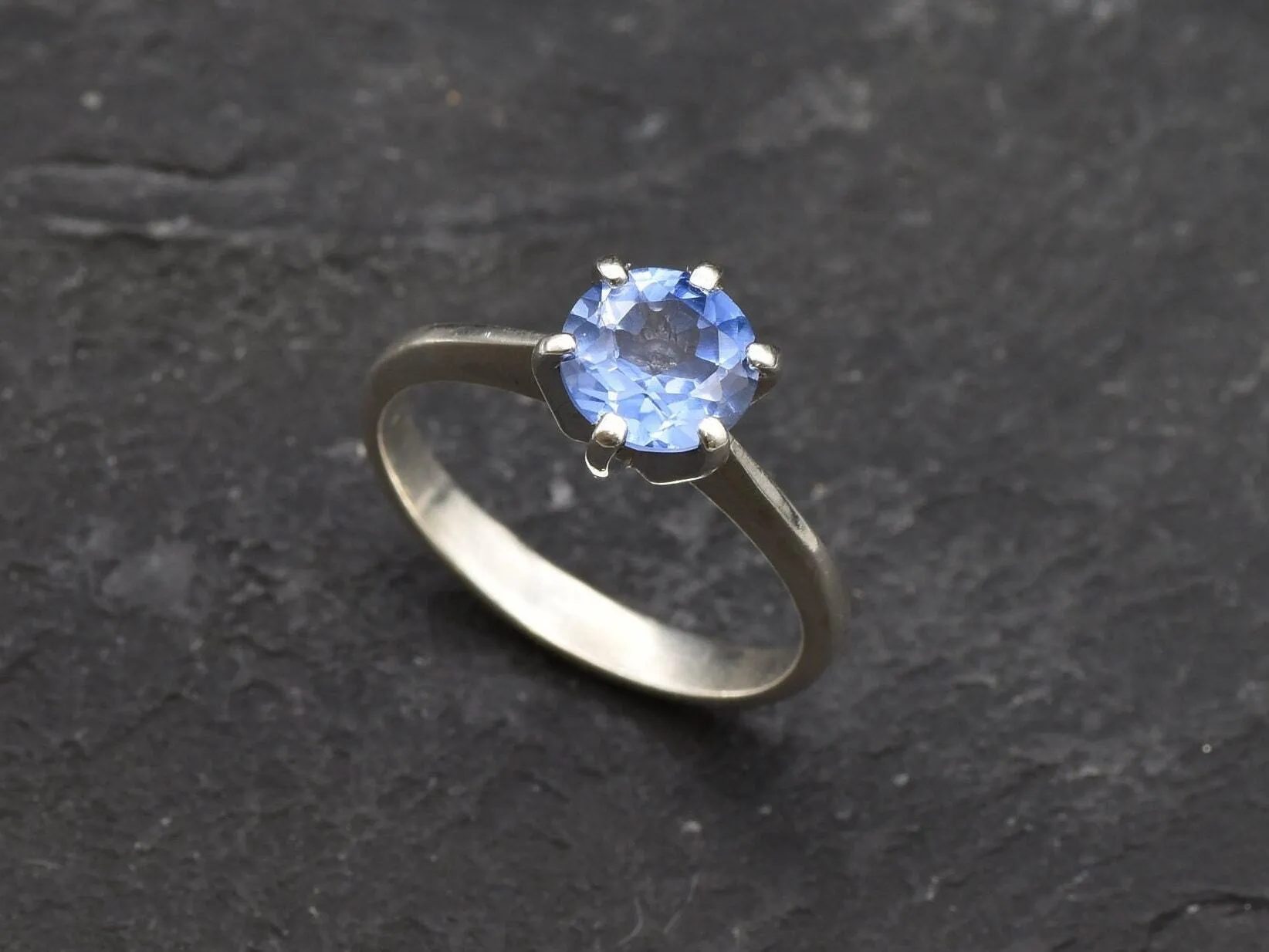 Sapphire Engagement Ring - Blue Solitaire Ring, Dainty Sapphire Band